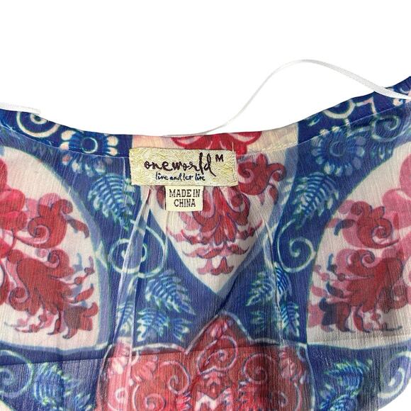 One World M Red Blue Layered Babydoll Top Rhinestone Boho Bling Y2K Fairy - Picture 9 of 11